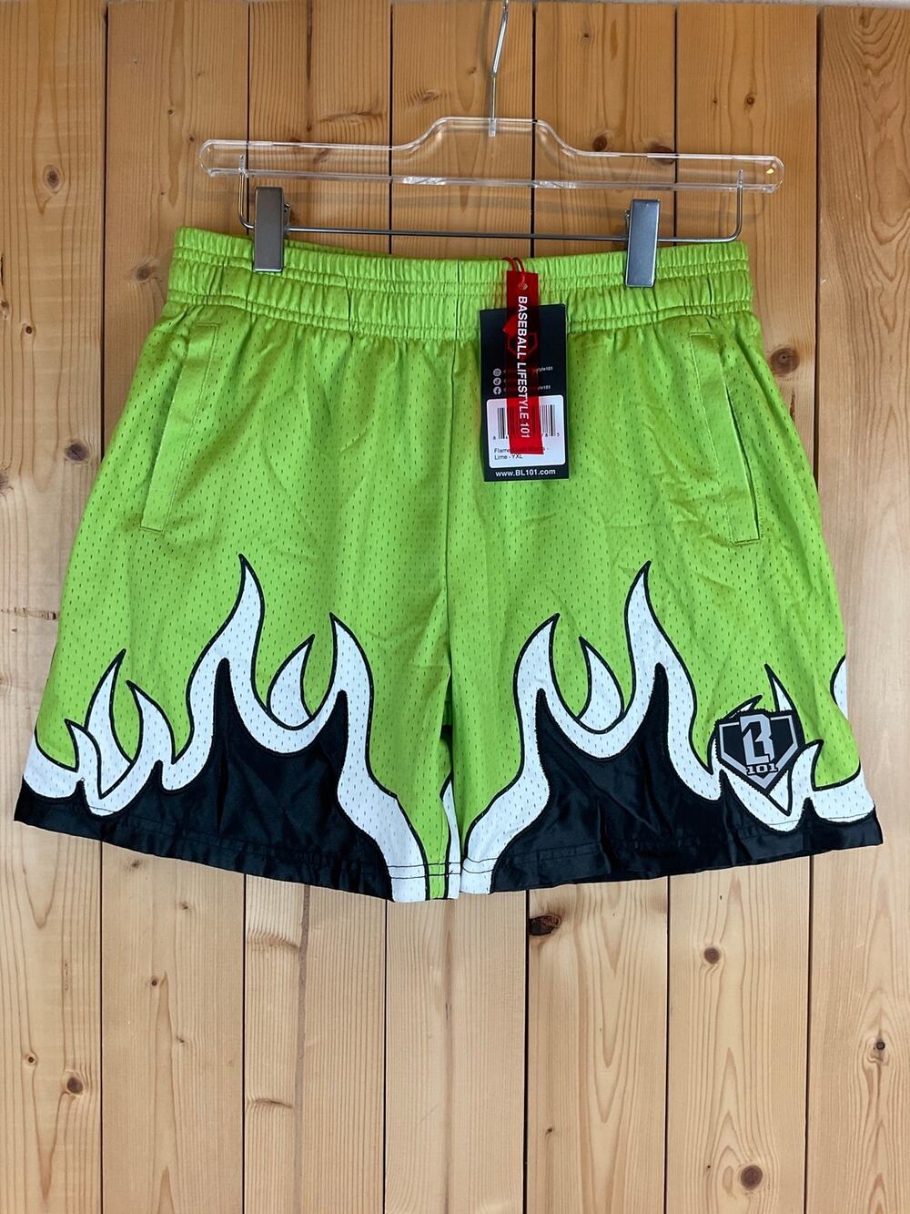 Baseball Lifestyle 101 Flame Stitched Shorts, Lime Green - Size: Youth XL (NWT)